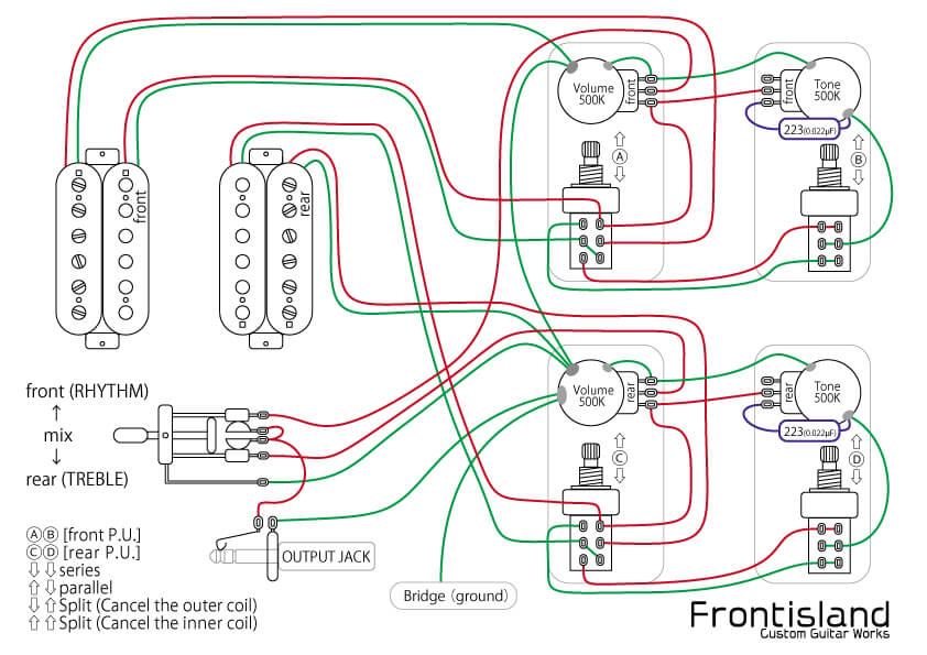 2ハムパターンのギター配線図 Frontisland Customguitarworks