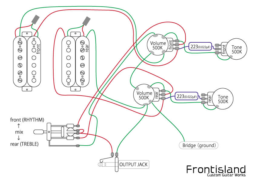 2ハムパターンのギター配線図 Frontisland Customguitarworks